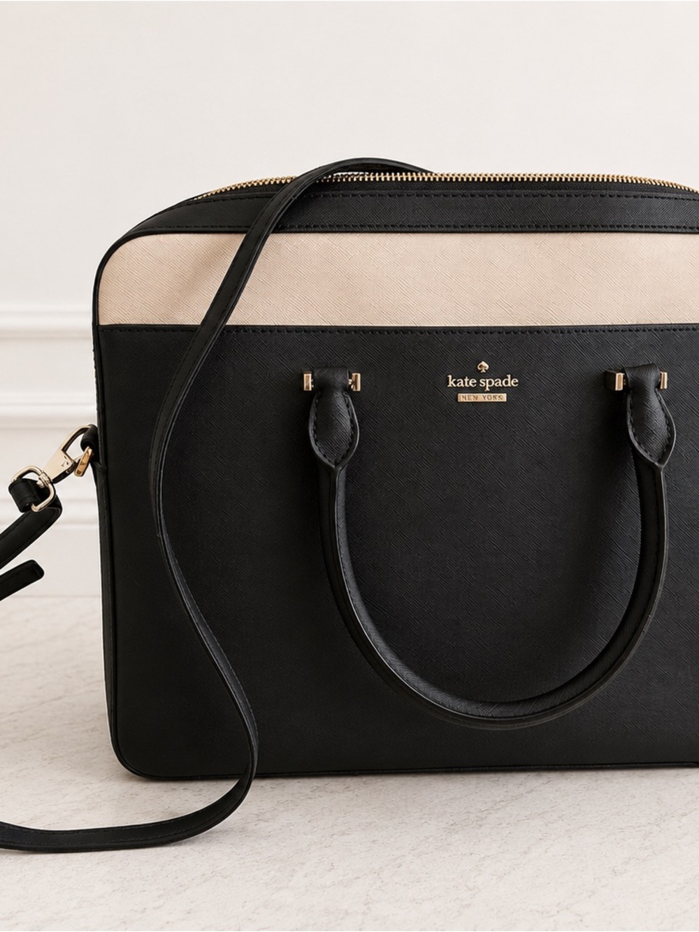 kate spade Black and Cream Structured Laptop Attaché Satchel with Gold Hardware - Picture 5 of 5